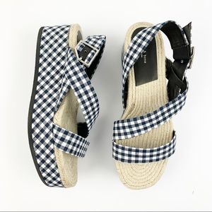 RAG AND BONE Blue White Gingham Megan Platform Wedge Espadrille Sandals SIZE 8